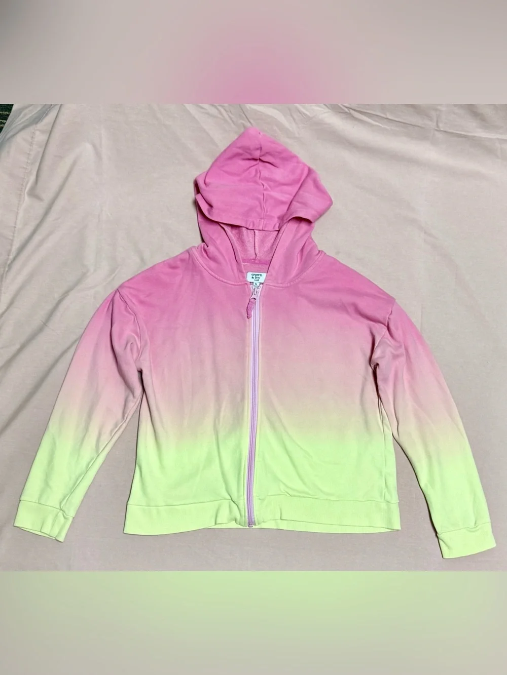 Crown & Ivy Pink Yellow Ombré Hooded Jacket & Leggings Set Girls XL/L